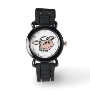Cartoon-Kuh schwarz weiß rosa Kuss grau Farm Tier Armbanduhr