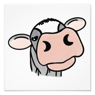 Cartoon-Kuh schwarz weiß rosa Kuss grau Farm Tier Fotodruck