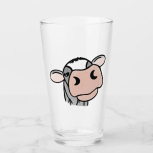 Cartoon-Kuh schwarz weiß rosa Kuss grau Farm Tier Glas