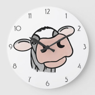 Cartoon-Kuh schwarz weiß rosa Kuss grau Farm Tier Große Wanduhr