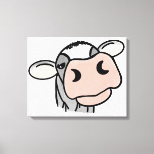Cartoon-Kuh schwarz weiß rosa Küss grau Farm Tier Leinwanddruck
