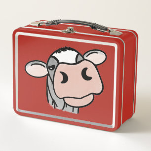 Cartoon-Kuh schwarz weiß rosa Kuss grau Farm Tier Metall Brotdose