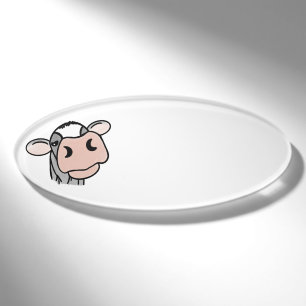 Cartoon-Kuh schwarz weiß rosa Kuss grau Farm Tier Namenschild