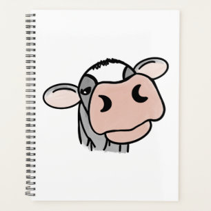 Cartoon-Kuh schwarz weiß rosa Kuss grau Farm Tier Planer