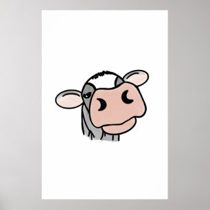Cartoon-Kuh schwarz weiß rosa Kuss grau Farm Tier Poster