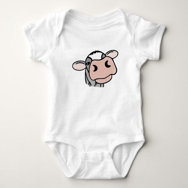 Cartoon Kuh Schwarz-weiß rosa Kuss graues Nutztier Baby Strampler (Vorderseite)