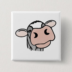 Cartoon Kuh Schwarz-weiß rosa Kuss graues Nutztier Button
