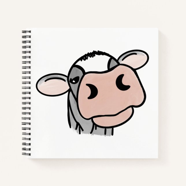 Cartoon Kuh Schwarz-weiß rosa Kuss graues Nutztier Notizbuch (Vorderseite)