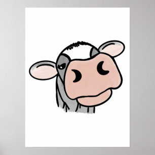 Cartoon Kuh Schwarz-weiß rosa Kuss graues Nutztier Poster