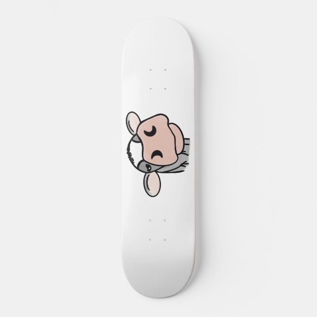 Cartoon Kuh Schwarz-weiß rosa Kuss graues Nutztier Skateboard (Vorderseite)