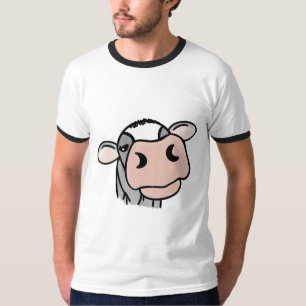Cartoon Kuh Schwarz-weiß rosa Kuss graues Nutztier T-Shirt