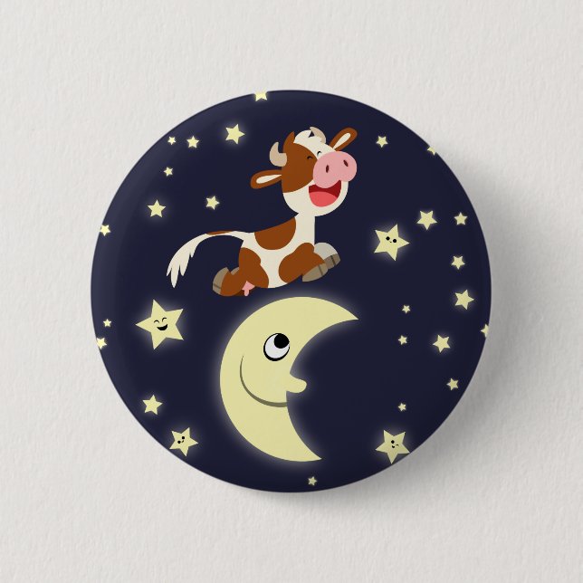 Cartoon Kuh sprang über das Mond Button-Abzeichen Button (Vorderseite)