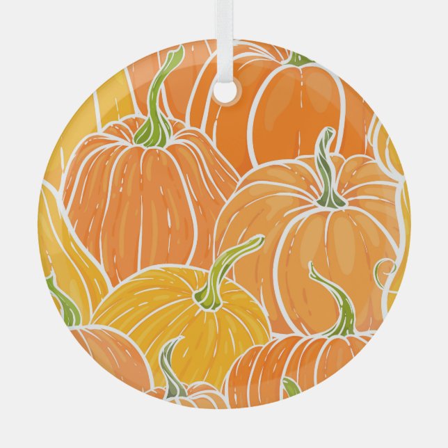 Cartoon Kürbis, niedliches Herbstmuster. Ornament Aus Glas (Vorderseite)