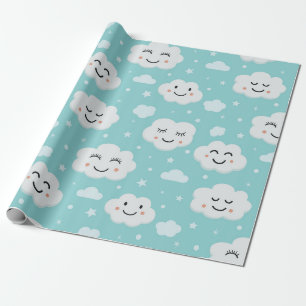 Cartoon lächeln weiße Wolken auf blauem Hintergrun Geschenkpapier