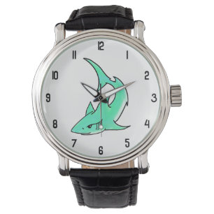 Cartoon lächelnd Hai Minze blaugrünes Ozeantier Armbanduhr