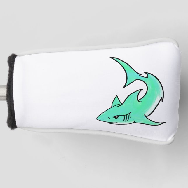 Cartoon lächelnd Hai Minze blaugrünes Ozeantier Golf Headcover (Vorderseite)
