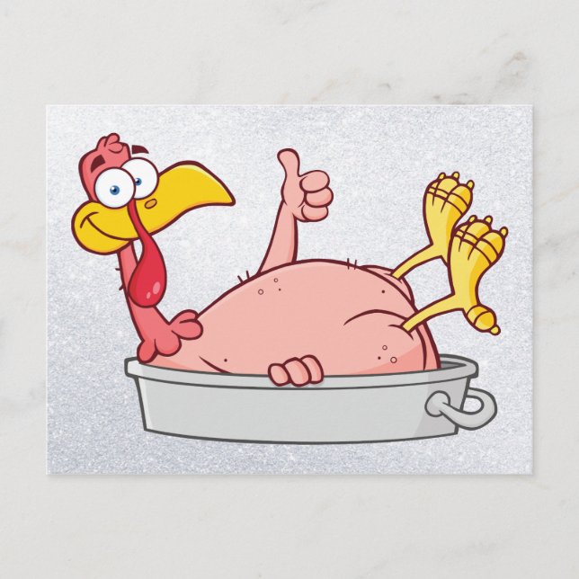 Cartoon lächelnd Pute in Pfanne Postkarte (Vorderseite)
