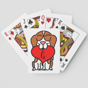 Cartoon Lächelndes Beagle Monogramm Spielkarten