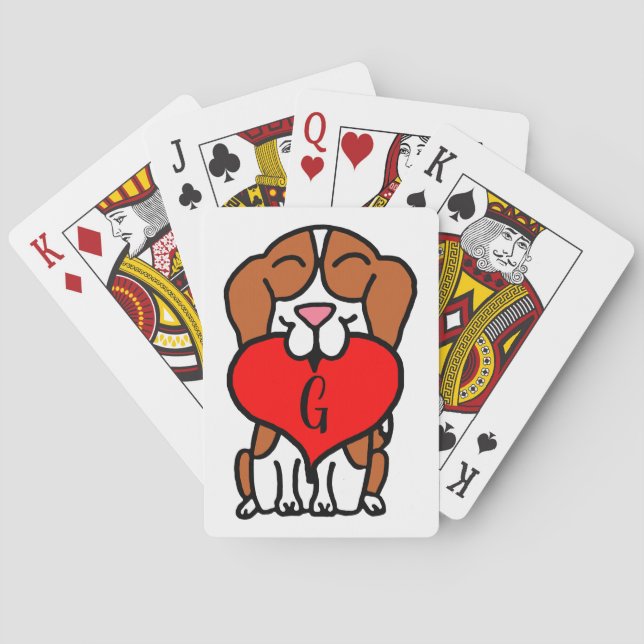 Cartoon Lächelndes Beagle Monogramm Spielkarten (Rückseite)