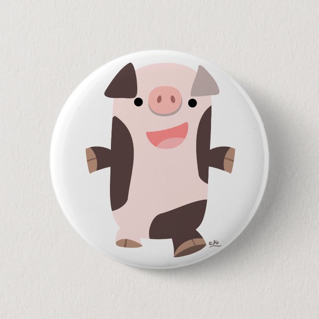 Cartoon-lächelndes Schweinknopf-Abzeichen Button (Vorderseite)