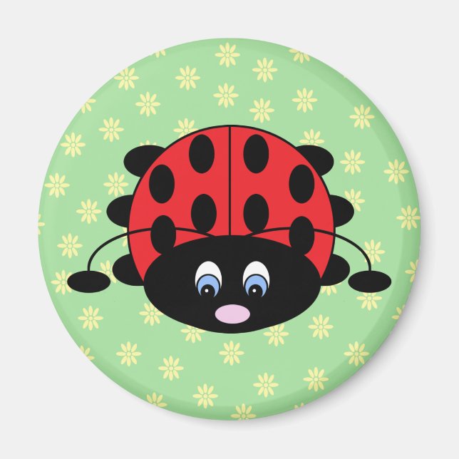 Cartoon Ladybug mit Blume Magnet (Vorne)