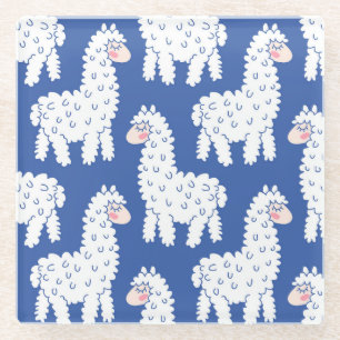 Cartoon lama alpaca, Vintage Muster Glasuntersetzer