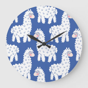 Cartoon lama alpaca, Vintage Muster Große Wanduhr