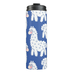 Cartoon lama alpaca, Vintage Muster Thermosbecher