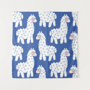 Cartoon lama alpaca, Vintage Muster Wandteppich