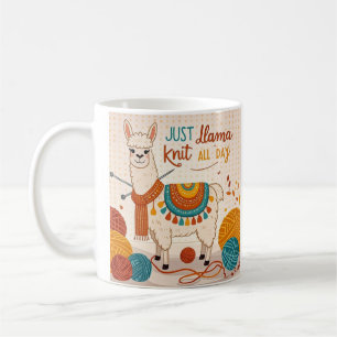 Cartoon Lama mit einem Strick-Schal-Poster Kaffeetasse