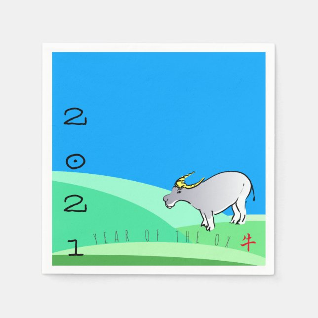 Cartoon Landscape Ox Chinesisches Neujahr Zodiac P Serviette (Vorderseite)