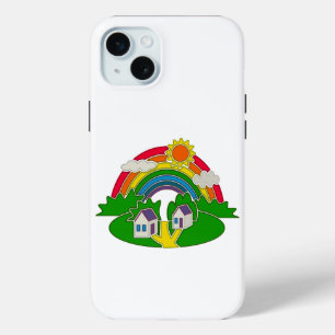 Cartoon Landschaft mit Regenbogen und Landhaus Case-Mate iPhone Hülle