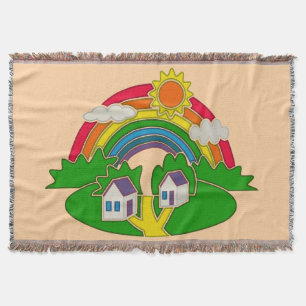 Cartoon Landschaft mit Regenbogen und Landhaus Decke