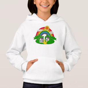 Cartoon Landschaft mit Regenbogen und Landhaus Hoodie