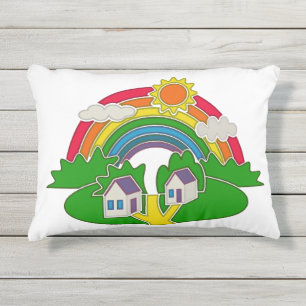 Cartoon Landschaft mit Regenbogen und Landhaus Kissen Für Draußen