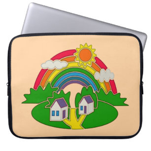 Cartoon Landschaft mit Regenbogen und Landhaus Laptopschutzhülle