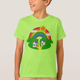 Cartoon Landschaft mit Regenbogen und Landhaus T-Shirt