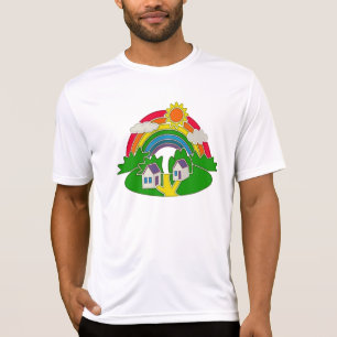 Cartoon Landschaft mit Regenbogen und Landhaus T-Shirt