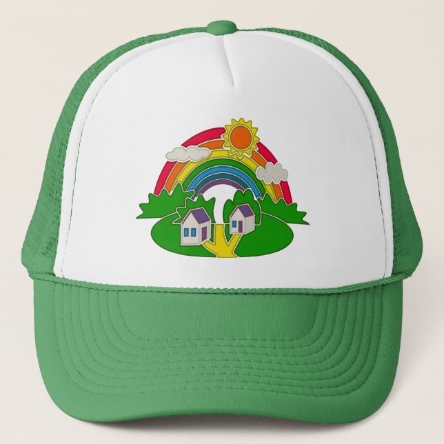 Cartoon Landschaft mit Regenbogen und Landhaus Truckerkappe (Vorderseite)