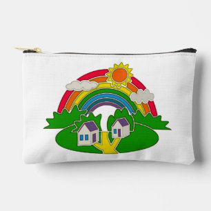 Cartoon Landschaft mit Regenbogen und Landhaus Zubehörtasche