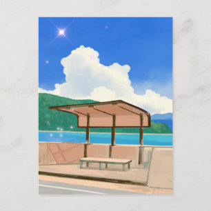 Cartoon Landschaft Sommerblauer Himmelsstrand Postkarte