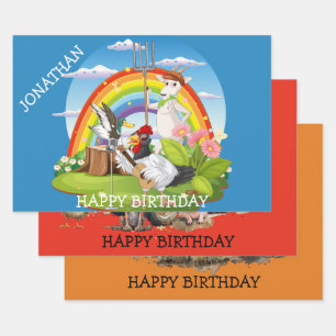 Cartoon Landtiere. Bearbeitbar x 3 Geschenkpapier Set