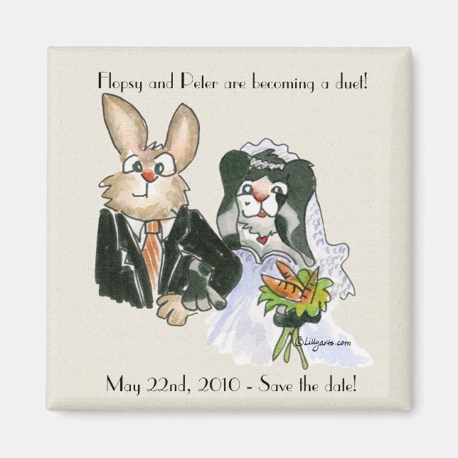 Cartoon Lapins Mariage Sauvez la date Magnet (Devant)