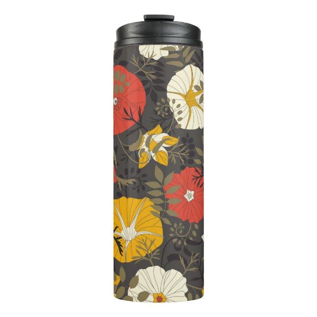 cartoon leaves and flowers on a dark background in thermosbecher (Vorderseite)