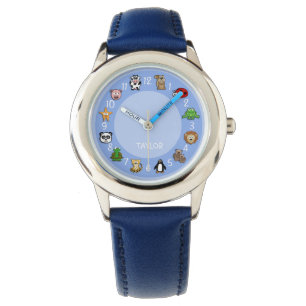 Cartoon-Lebewesen mit Namensschablonen-Blau Armbanduhr