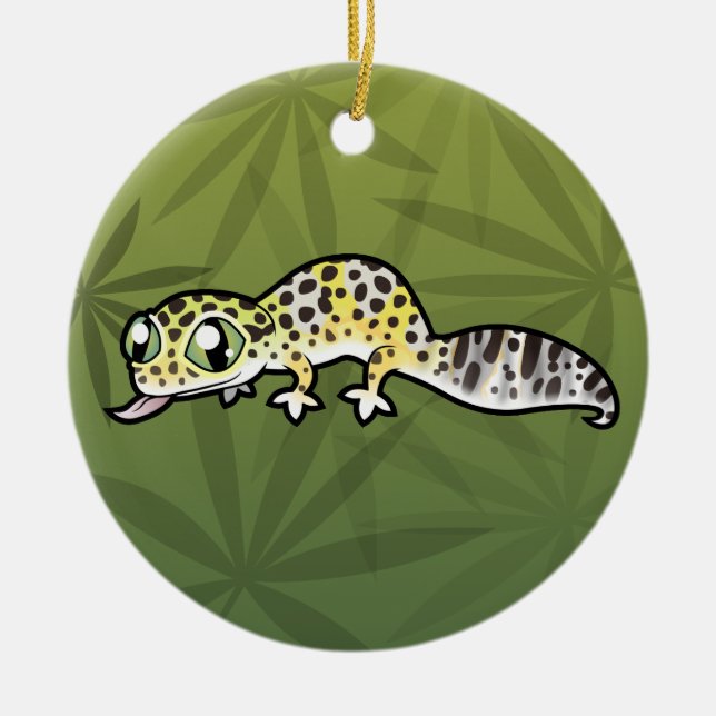 Cartoon Leopard Gecko (eigene Nachricht hinzufügen Keramikornament (Vorne)