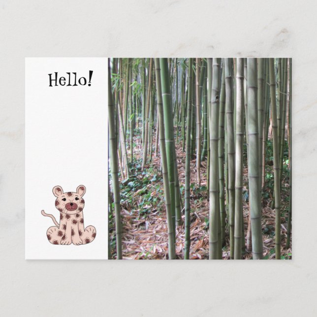 Cartoon Leopard und Bambuswald Postkarte (Vorderseite)