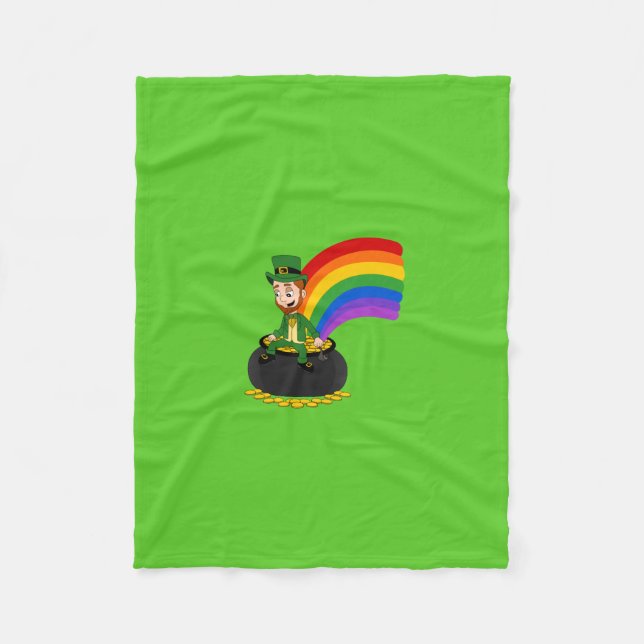 Cartoon leprechaun auf einem Topf aus Gold Fleecedecke (Vorderseite)