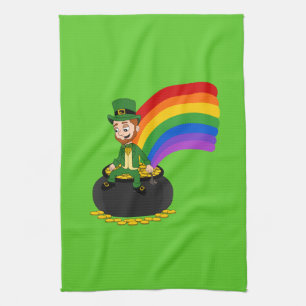 Cartoon leprechaun auf einem Topf aus Gold Geschirrtuch