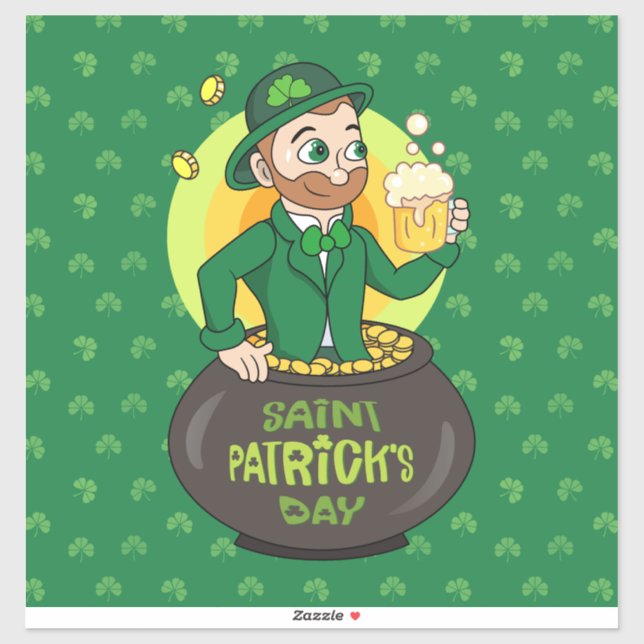 Cartoon leprechaun in einem Topf mit einem Pint Aufkleber (Blatt)